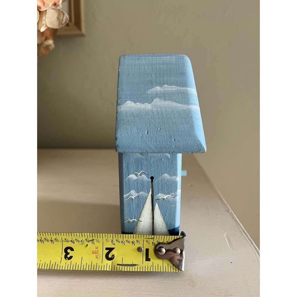 Lighthouse Painted Birdhouse Wood Figure Coastal Nautical Shelf Sitter Decor 5" - Picture 13 of 13